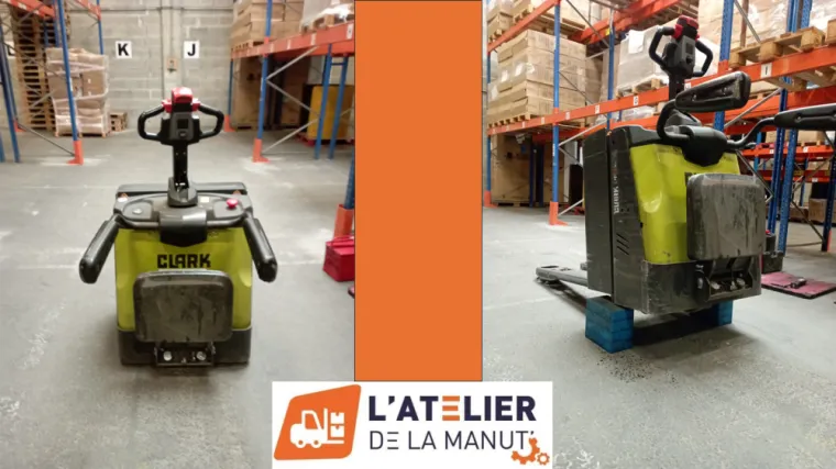 Remplacement de toutes les roues sur un Transpalette Autoporté à Saint-Laurent-de-Mure, Givors, L'Atelier de la Manut'